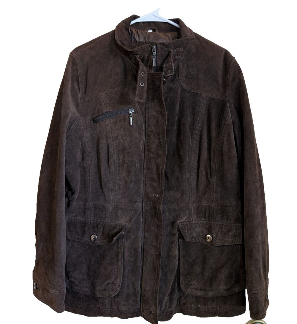 C&A CANDA Collection Pig Split Leather Suede Jacket Brown L Vtg